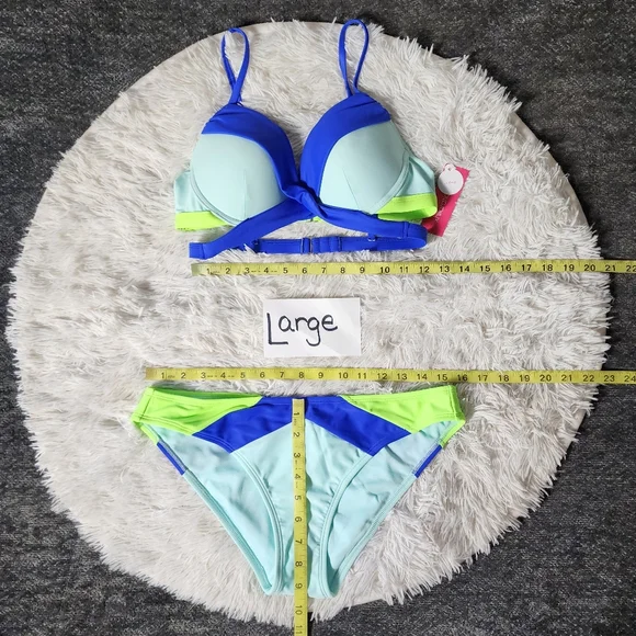 Green and Blue Colorblock Push-Up Cheeky Bikini Set - Picture 11 of 16